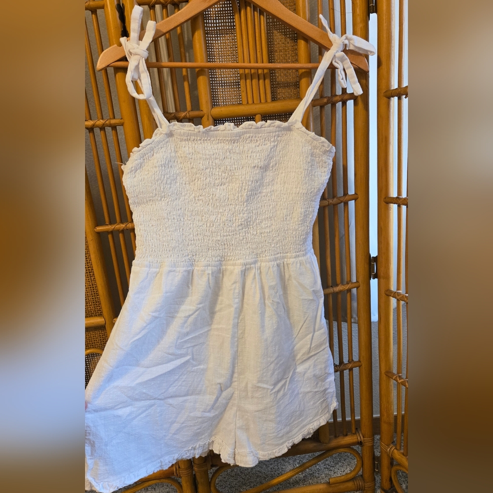 White Cotton Romper Tie Straps